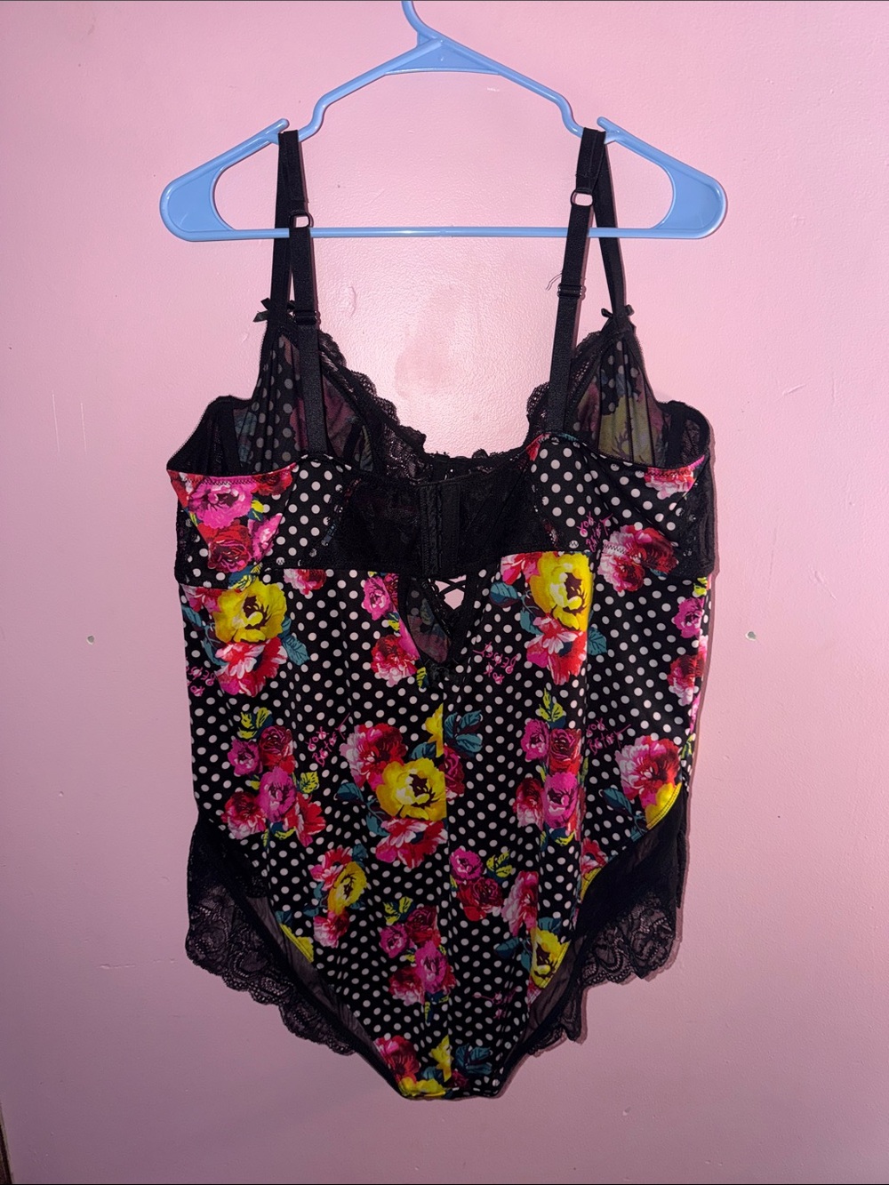 TORRID x Betsey Johnson Lace-Trim Chemise Bodysuit in Black - Picture 3 of 3